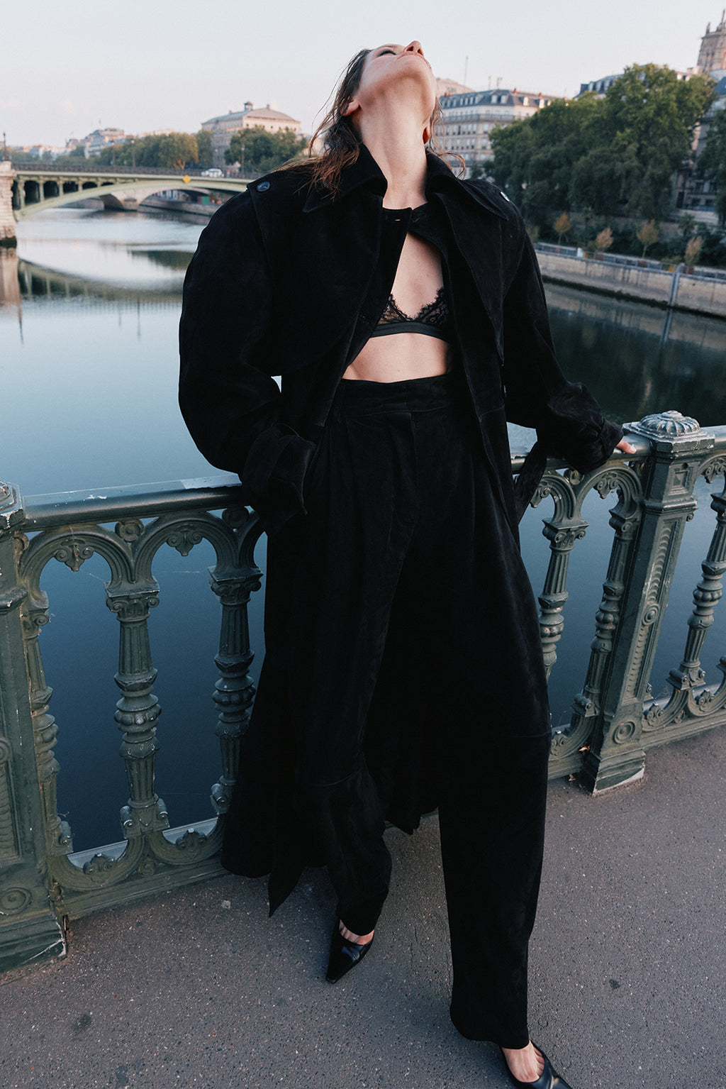 Black Suede Trench Coat
