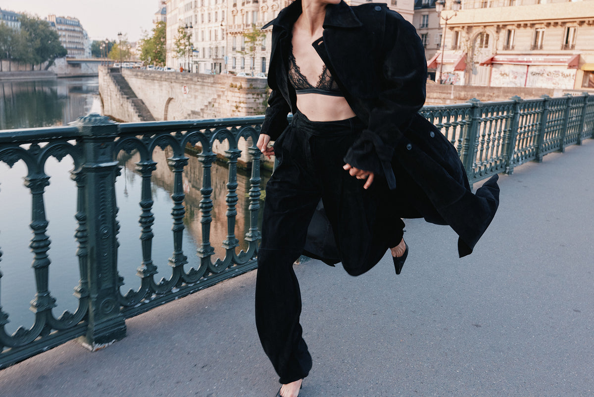 Black Suede Trench Coat